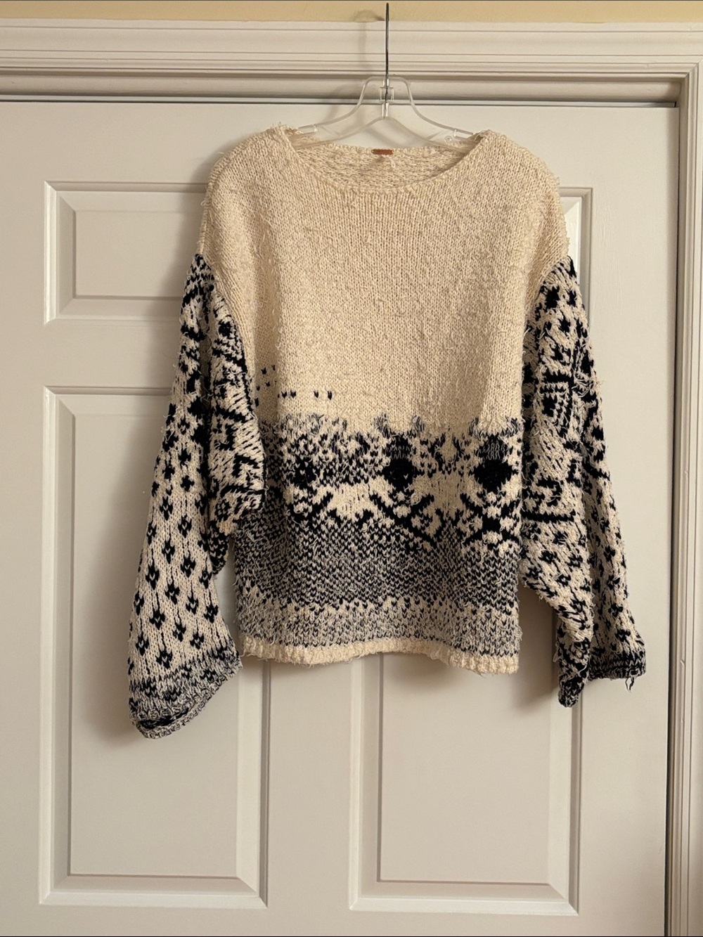 Free People Cream and Black Nordic Crewneck Sweater